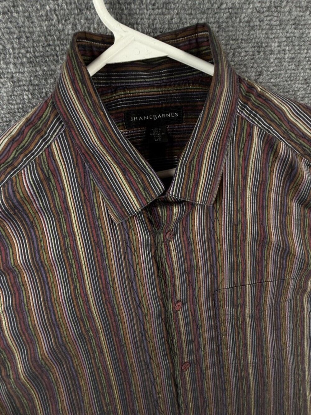 Jhane Barnes Silk Blend Colorful Long Sleeve Button Up Geometric Snap Collar